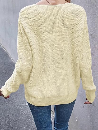 Women’s V-Neck Long Sleeve Loose Pullover Sweater